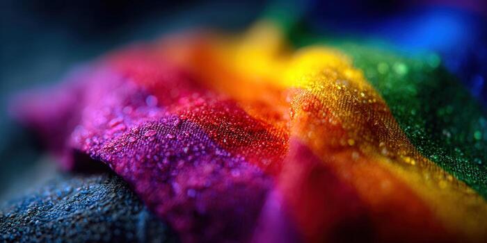 Vibrant rainbow fabric with water droplets, a colorful and artistic image. photo