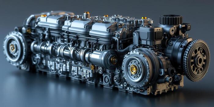 This detailed image captures the intricacy of a powerful engine's mechanical parts and design. photo