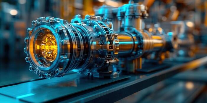 An intricate industrial machine showcasing engineering and advanced technology in a factory setting. photo