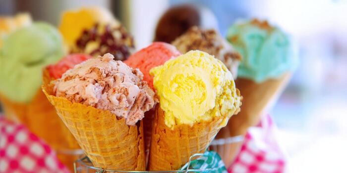 A beautiful array of ice cream cones, perfect for a hot summer day. photo