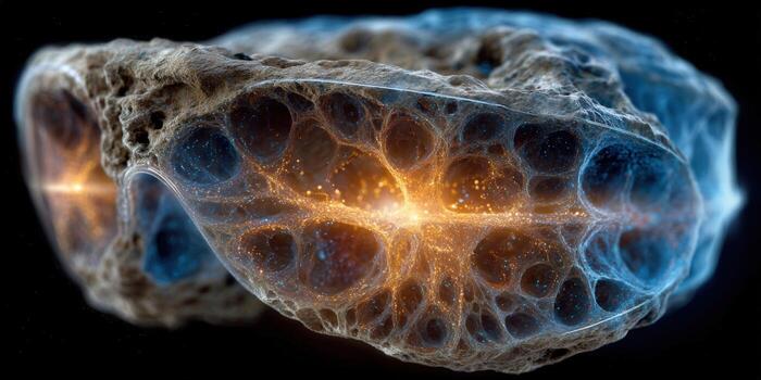 Glowing cellular structure with an internal energy network, abstract and dynamic. photo