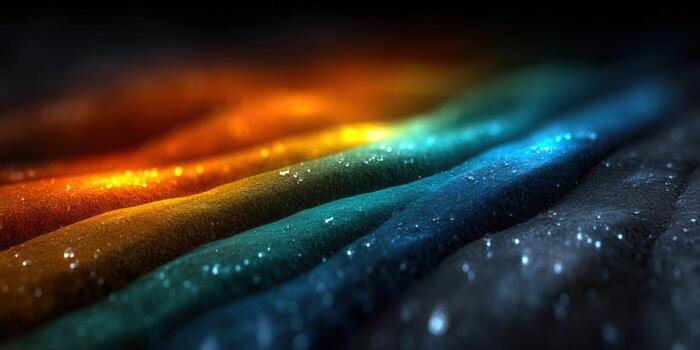 A vibrant abstract image of layered textures and colorful gradients with water droplets. photo