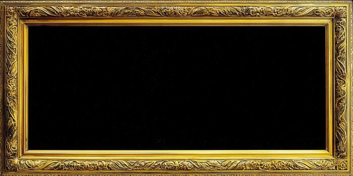 Elegant gold frame with a black backdrop, ideal for showcasing your art or photographs. photo
