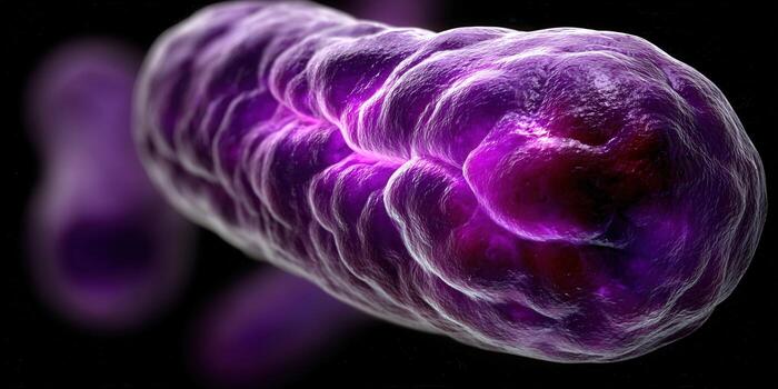 Stunning 3D render of a bacterium, showcasing its intricate cellular structure in vibrant detail. photo