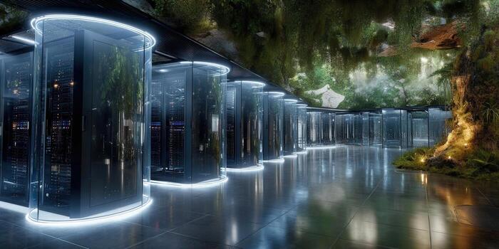 Innovative data center design merges technology with nature, creating a harmonious, modern space for digital operations. photo