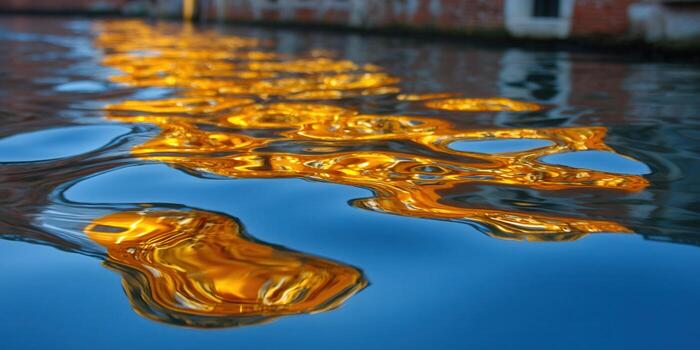 Golden reflections create an artistic abstract pattern on the water's surface. photo
