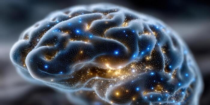 This image features a glowing brain, illustrating concepts of thought and innovation. photo