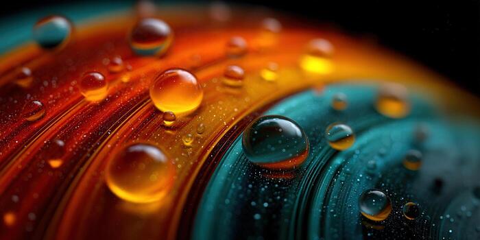 A vibrant macro shot of water droplets on a colorful, abstract background. photo