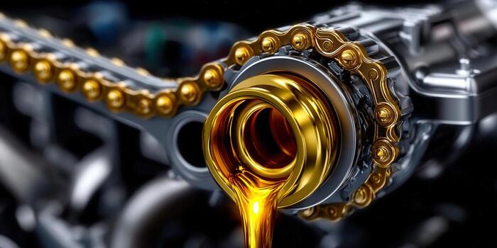 Close-up of engine component with oil pouring, emphasizing maintenance and mechanics. photo