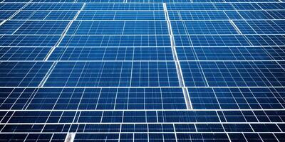 solar panel campo. un gastos generales Disparo de un colección de azul solar paneles foto