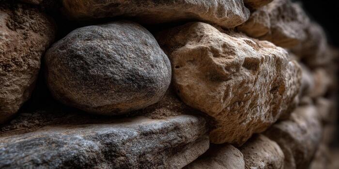 un detallado ver de un Roca muro, destacando natural texturas y patrones. foto