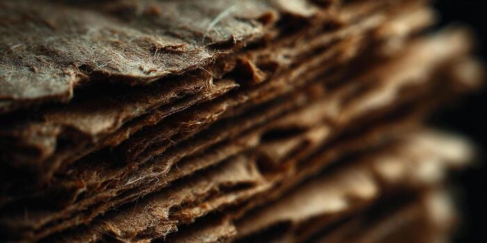 Close-up of brown textured paper, showcasing layers and intricate fiber details. photo
