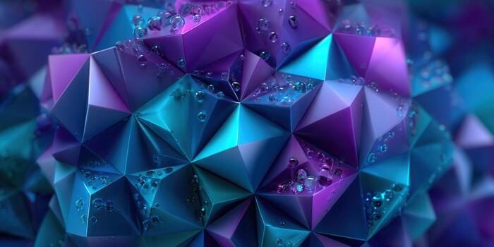 A stunning abstract 3D render of polygonal structures in vibrant blue and purple hues. photo