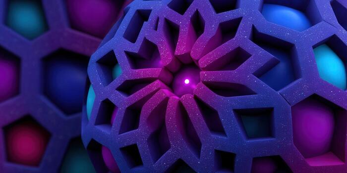 A mesmerizing abstract design with vibrant purple and blue colors, glowing with a futuristic core. photo
