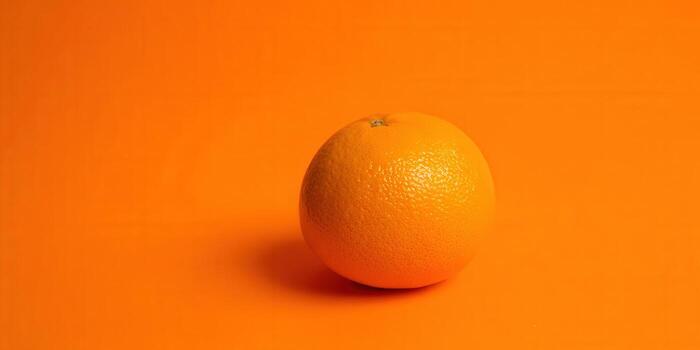 A perfectly ripe orange fruit centered on a bold, solid orange backdrop. photo