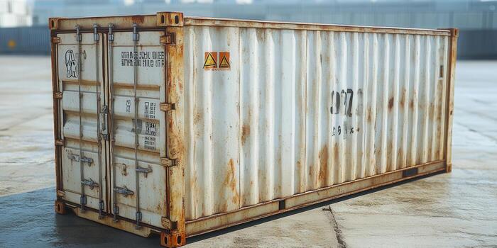 A detailed view of a weathered shipping container, perfect for industrial and logistics concepts. photo