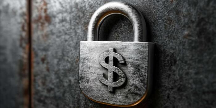 The metallic padlock shows financial security, representing wealth and protection of money. photo