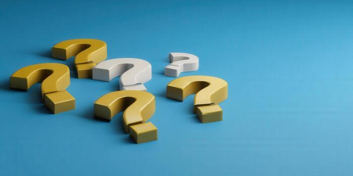 Question marks in gold and white arranged on a blue background. Ideal for conceptual use. photo