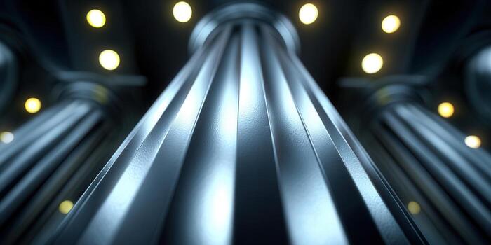 Elegant close-up of fluted columns in a classical architectural setting, beautifully lit. photo