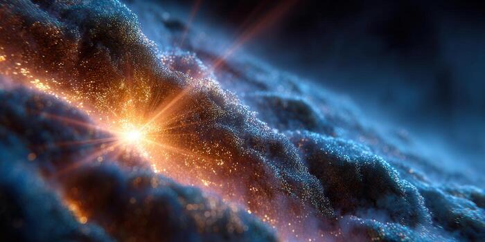 A luminous burst of light emanating from an abstract, textured landscape. photo