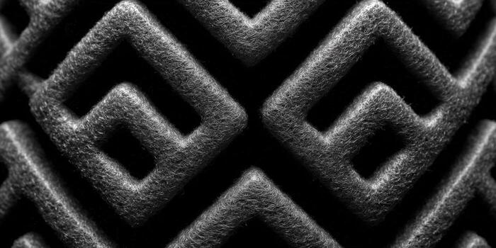 This intricate pattern features a repeating square design with a textured surface and elegant details. photo