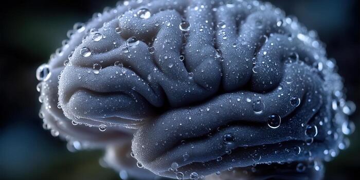 Brain with water droplets, representing thought and intelligence. photo