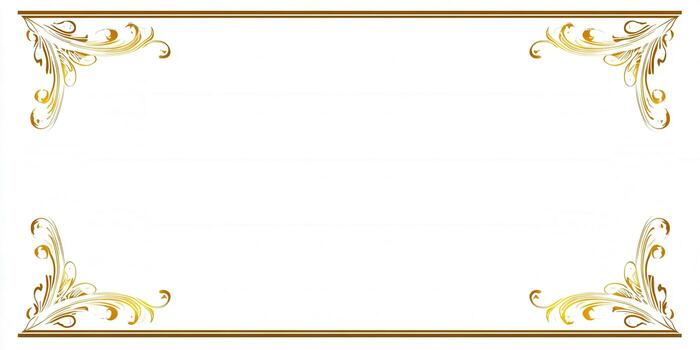 Golden frame with floral corner decorations on a white background, great for various design needs. photo