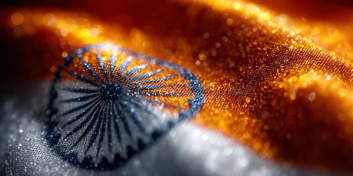 Close-up of the Indian flag showcasing its colors and the Ashoka Chakra. photo