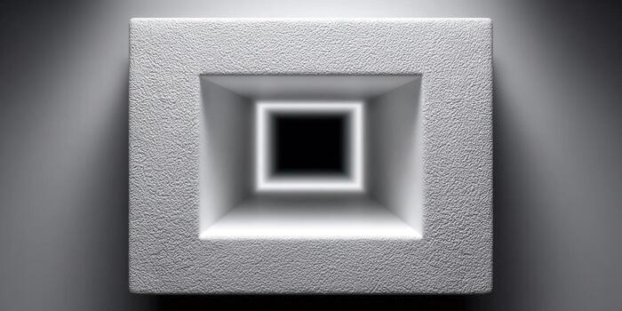 A minimalist design with a textured square and an illuminated opening, creating depth and interest. photo