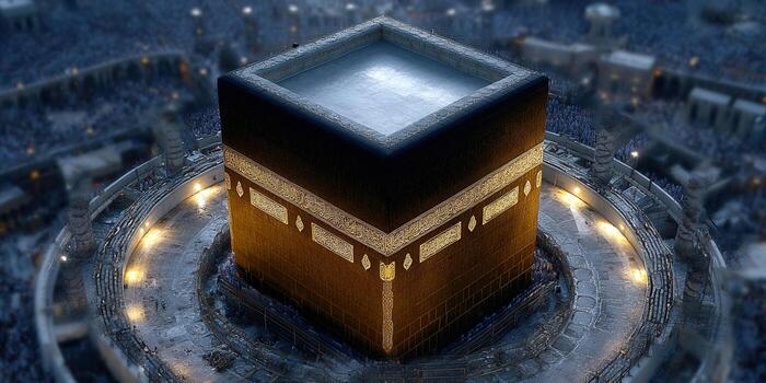 The Kaaba at night, a breathtaking symbol of Islamic faith and unity in Mecca. photo