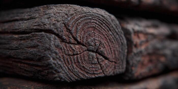 Detailed view of aged wood, highlighting natural textures and intricate grain patterns. photo