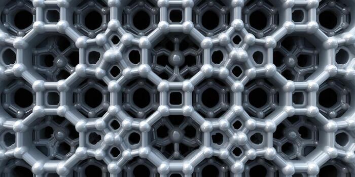 Intricate metallic geometric pattern, showcasing a complex network of shapes. photo