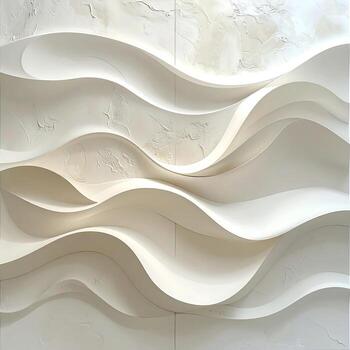 Abstract wall art featuring layered, flowing white curves on a textured cream background photo