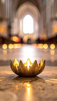 Golden candle holder in a cathedral photo