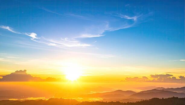 Sunrise over misty mountains photo