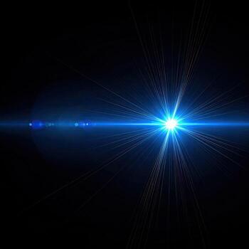 Bright blue light burst against a dark background photo
