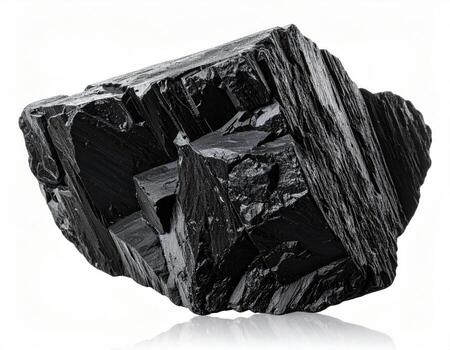 Dark, rough-hewn, cubic mineral specimen photo