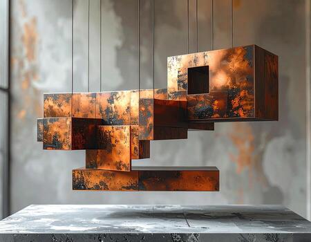 rústico cobre bloques suspendido en aire foto