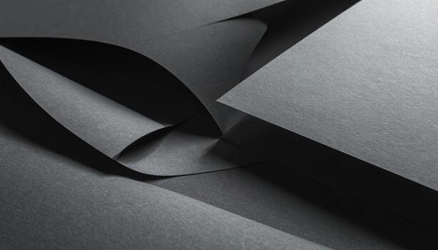 Abstract close-up of dark gray, textured sheets of paper, arranged in overlapping, geometric forms, showcasing folds and sharp edges photo