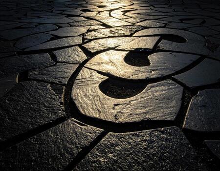 Intricate stone design on pavement, sunlit photo
