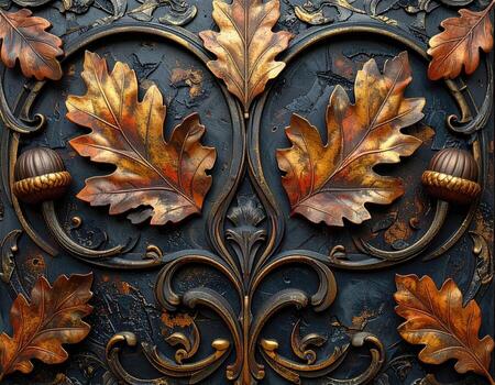 Ornate dark panel with autumn leaves photo