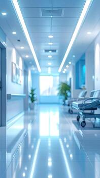 Clean, modern hospital corridor with subtle lighting photo