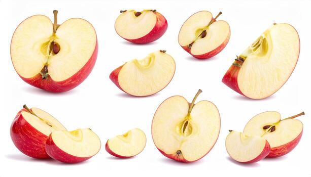 Red apple slices, various angles photo