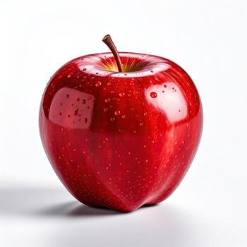 Close-up of a single, glistening red apple photo