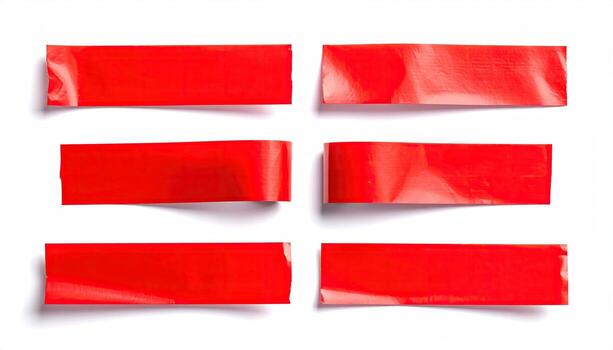 Red adhesive tape strips, various angles, on white background photo