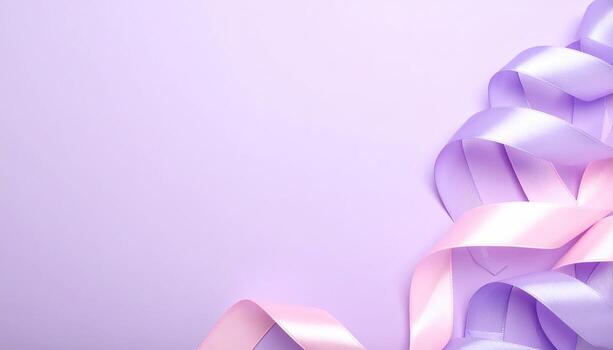 Soft pastel ribbons draped on a light purple background photo