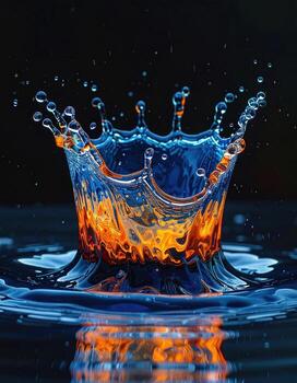 vibrante líquido chapoteo, en forma de corona forma, oscuro antecedentes foto