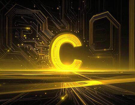 dorado 'C' en brillante circuito tablero foto