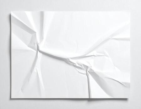 Creased white paper sheet, wrinkled and slightly distorted photo