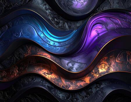Abstract wavy metallic panels in deep colors photo